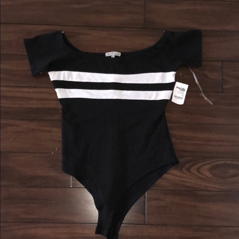 black w white stripe off the shoulder body suit
